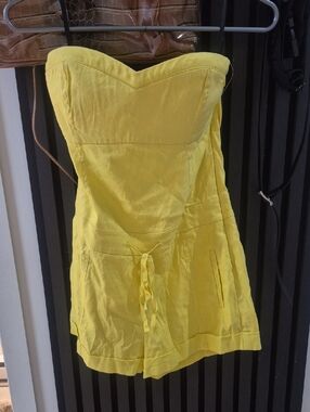 bebe Bright Yellow Strapless Romper with Sweetheart Neckline